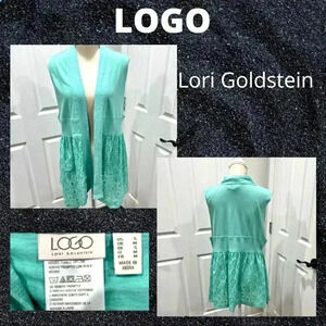 Logo Lori Goldstein Mint lightweight sleeveless jacket eyelet detailing